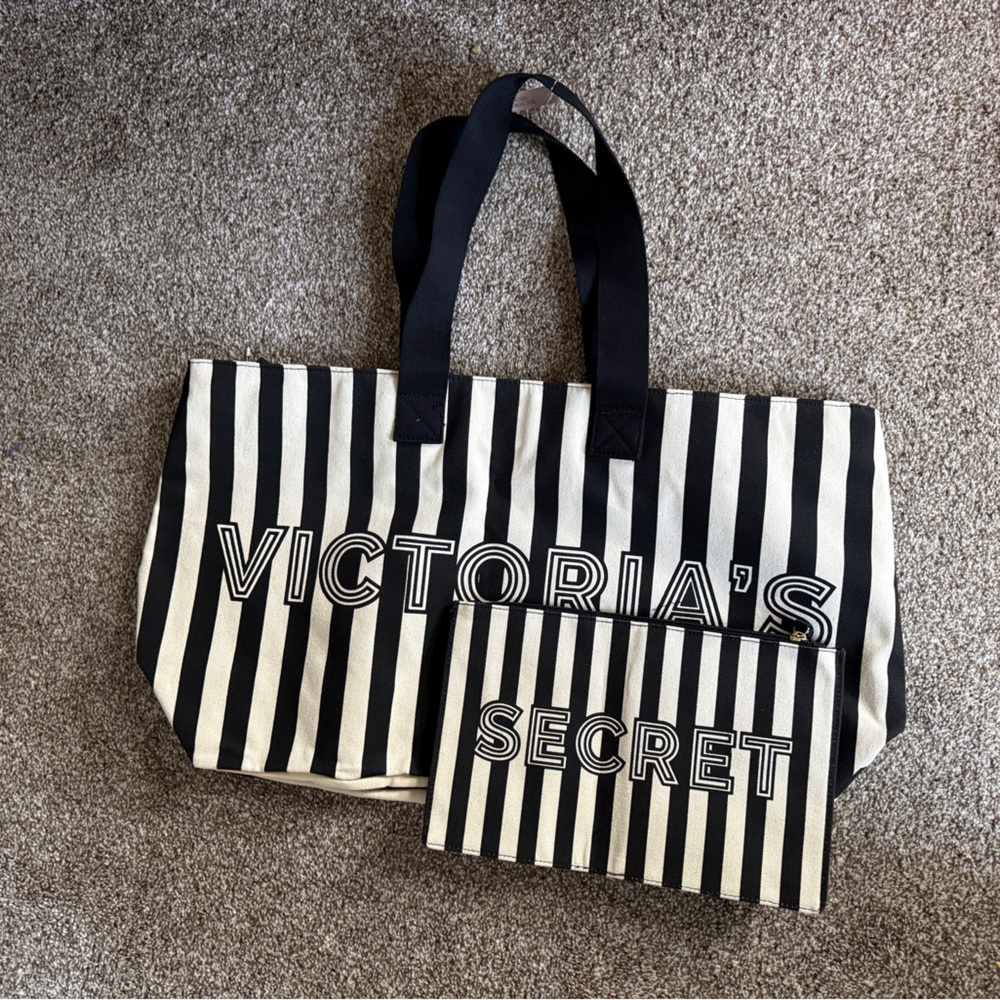 Victoria's Secret Black and White Striped Tote